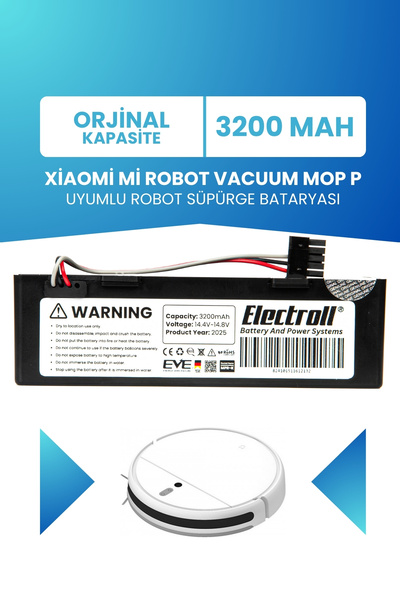 ELECTROLL Xiaomi Mi Robot Vacuum Mop P Uyumlu Batarya (ORJİNAL KAPASİTE) 3200...