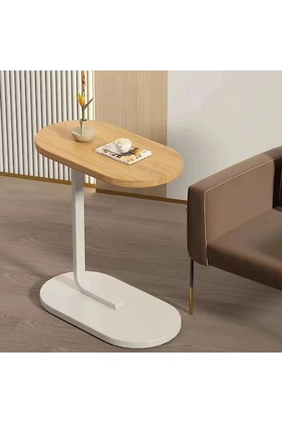 Trendat Wooden side table with white base