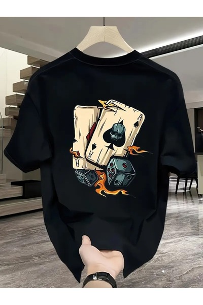 Massgai Tricou oversize 100% bumbac unisex cu imprimeu Spades As Dice