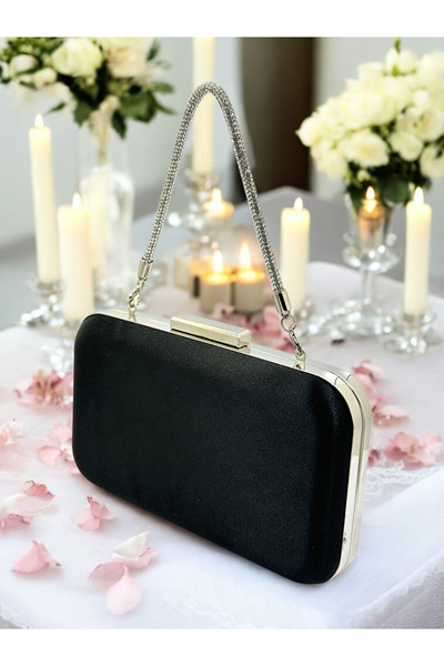 Biçanta Culoare Neagră Satin Piatră Mâner Femei Rochie De Seară Geantă Nunta ...