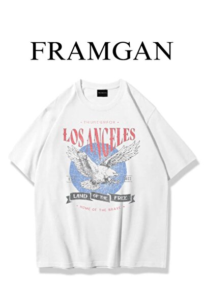 Framgan Γυναικείο/Ανδρικό λευκό μπλουζάκι με στάμπα Λος Άντζελες