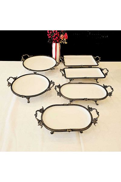 MaviDamla Cast Iron Framed Footed Portelezn Presentation Set 6 Pieces Gold Antique