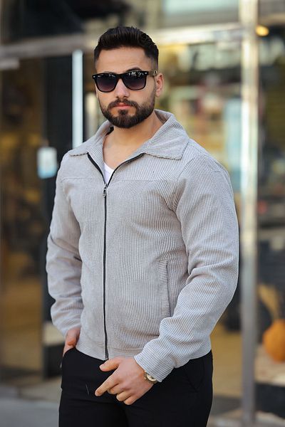 Moderk New Men's Seasonal Corduroy Twill Lined Inner Pocket Zippered Spring Summer Jacket