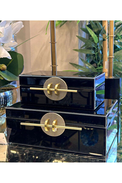 veraev Decorative Glass Box Set of 2 Metal Handle