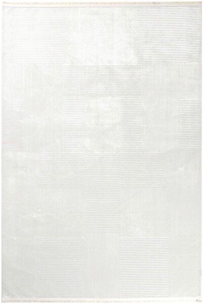 Venice Halı Sateen 6420 Beyaz Kaymaz Tabanlı Yumuşak Ve Parlak Dokulu Modern Kesme Halı