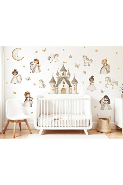 Happy Kid Rooms Şato ve Prensesler Unicorn Kız Çocuk Odası Duvar Sticker Seti