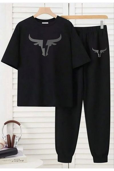 REBRAND Oversize T-Shirt Set - Printed Bottom Top Tracksuit Set