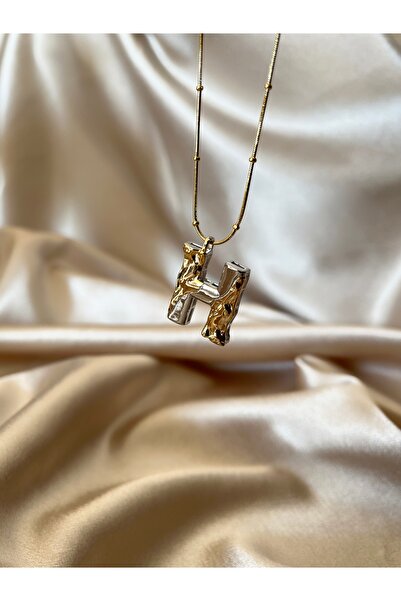 Butik H Harf Gold-Silver Çelik Kolye