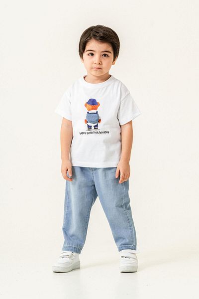 miabambim Jeans Pants Coordinated with Teddy Motif T-Shirt