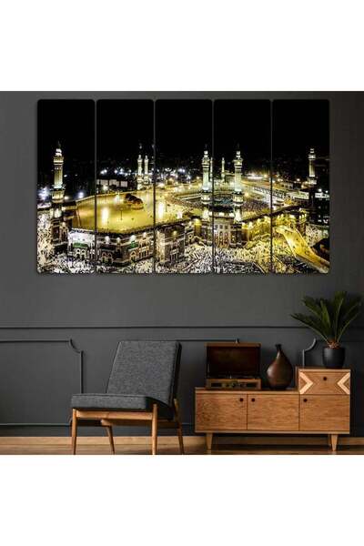 EVLOYA Mescid-i Haram Camii, Kabe, Mekke - 5 Parçalı Dini Tablo
