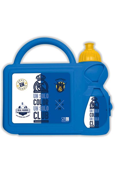 Real Madrid Realmadrid Kids Plastic Lunch Box and Water Bottle, Blue
