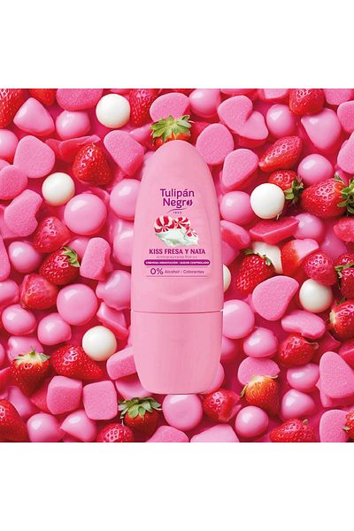 Tulipán Negro TULIPAN NEGRO Black Tulip Antiperspirant Roll-on Strawberry and Cream 50 ml, 0% Alcohol and Dyes, Co