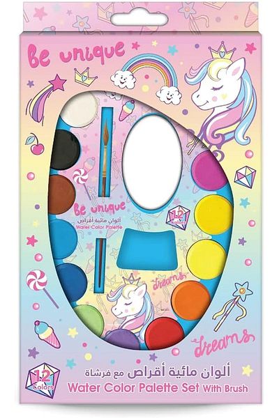Rainbow Max Unicorn 12 Colors Watercolor Paint Set For Kids With Brush,