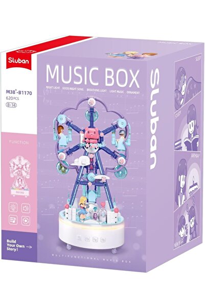 Sluban مجموعة بناء عجلة فيريس متعددة الوظائف، 620 قطعة، مع إضاءة وموسيقى وشخص...