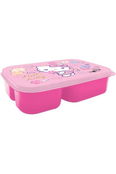 Hello Kitty صندوق غداء بلاستيكي من هيلو كيتي مع 3 أقسام للأطفال، وردي