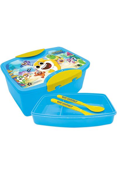 Baby Shark Babyshark Plastic Lunch Box with Fork and Spoon for Kids, Blue