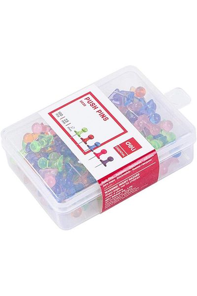 Deli E0030 Transparent Colored Push Pin 100-Pack, Multicolor