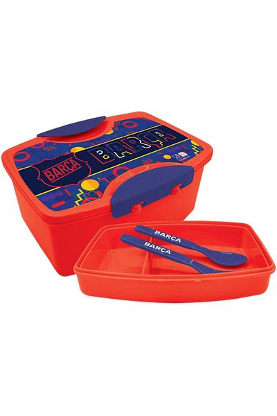 Barcelona FCB Barcelona Plastic Lunch Box with Fork and Spoon, Red