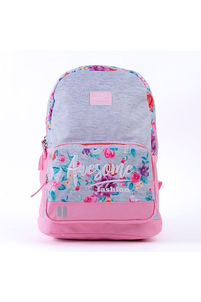 Pause Stylish Students Backpack, 17 Inch Size, Pink/Gray