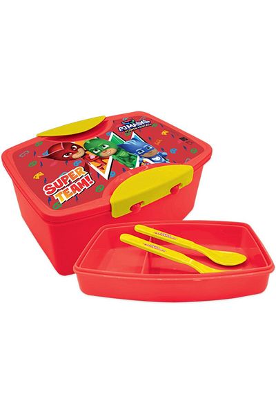 Pj Mask Pjmask Plastic Lunch Box with Fork and Spoon, Red