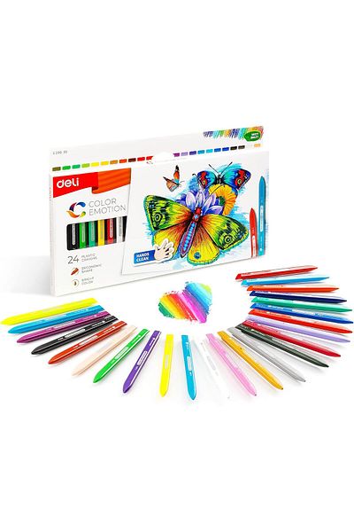Deli Plastic Crayon 24 Colors Asst. EC20020 School Supplies Colouring kids Crayons