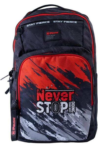Pause Stylish Students Backpack, 19 Inch Size, Red/Black
