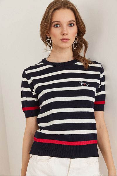 Olalook Σετ πλεκτά-μπλούζα με κέντημα σκύλου navy blue BLZ- 19002874