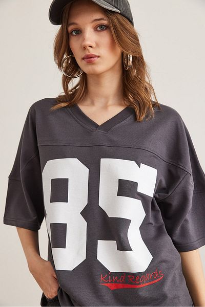 Olalook Tricou Boyfriend cu imprimeu Antracit 85 pentru femei TSH- 19000847