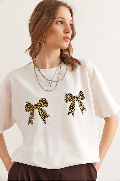 Olalook Tricou alb cu leopard pentru femei TSH- 19000846