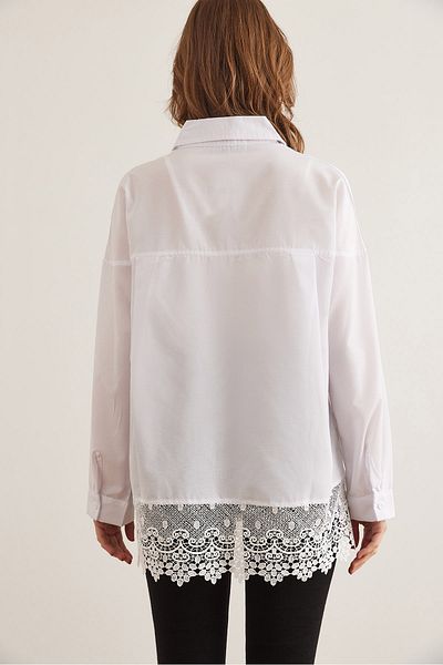 Olalook Cămașă Boyfriend cu dantelă albă pentru femei GML- 19001298