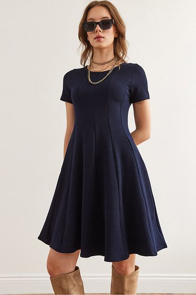 Olalook Sötétkék darabos Trend mini kiszélesedő ruha ELB- 19002348
