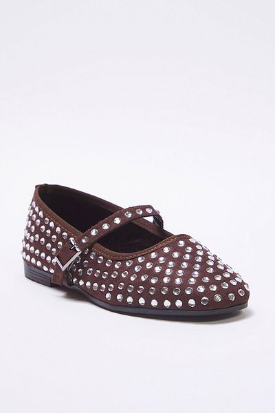 TRENDYOL SHOES Braune Mary Jane-Ballerinas aus Wildleder mit mandelförmiger Zehenpartie für Damen TAKSS25BE00014