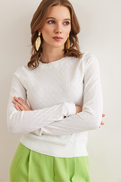 Olalook Set de tricotaje și bluză pentru femei cu model alb diamant