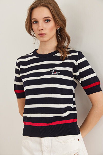 Olalook Σετ πλεκτά-μπλούζα με κέντημα σκύλου navy blue BLZ- 19002874