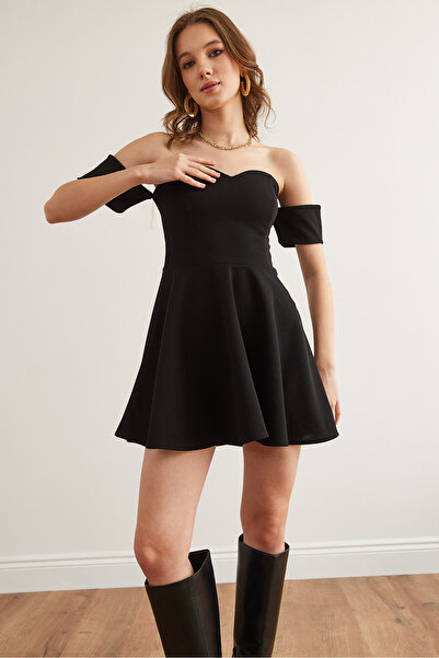 Olalook Γυναικείο Μίνι Φόρεμα Κρεπ με Μαύρο Μανίκι ELB- 19002346