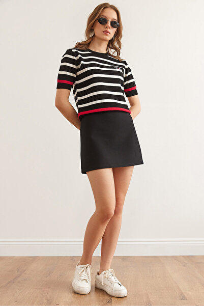 Olalook Women's Black Back Zippered Double Mini Skirt Etk- 19000303