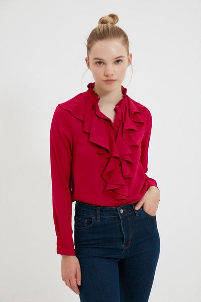 Trendyol Collection TWOSS20GO0036 modell piros szőtt ing - fodros