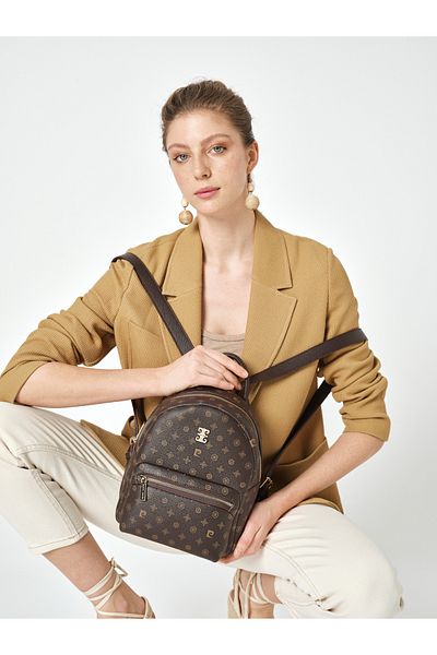 Pierre Cardin Coffee Monogram Women Backpack 05Po25Y1888
