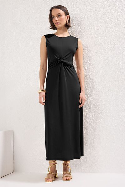 Trendyol Collection Μαύρο Maxi Drape - Sustainable Modal Twist Λεπτομέρεια, ελαστικό πλεκτό φόρεμα TWOSS25EL00385
