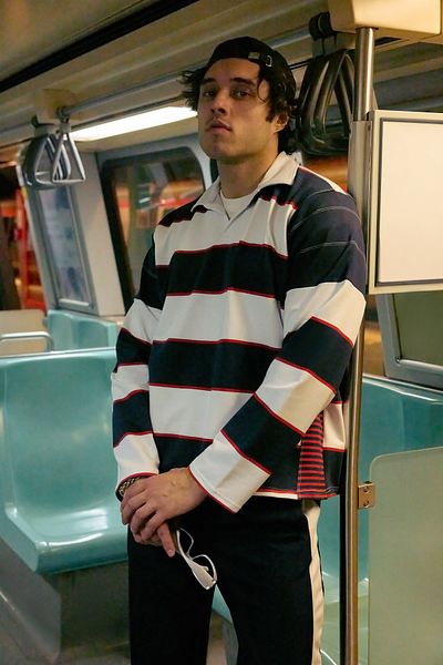 Trendyol Collection Φούτερ Navy Blue ριγέ Oversize College - TMNSS25SW00002
