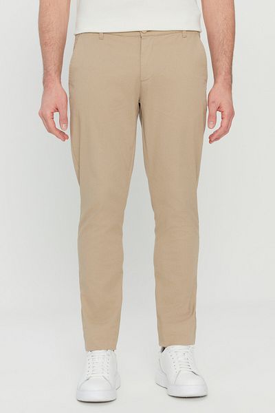 AC&Co / Altınyıldız Classics Ανδρικό Camel Cotton Slim Fit Slim Fit Πλαϊνή τσέπη ελαστικό casual παντελόνι