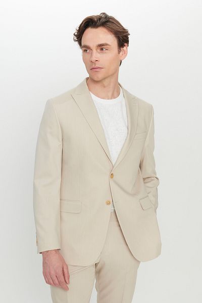 AC&Co / Altınyıldız Classics Men's Beige Slim Fit Slim Fit Swallow Collar Cover Pocket Flexible Suit