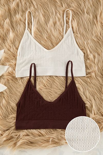 Trendyol Collection 2-teiliger, nahtloser, gestrickter BH – Bustier in Stein und Braun mit Haargeflecht, ohne Bügel und ohne Bezug THMSS25SU00002