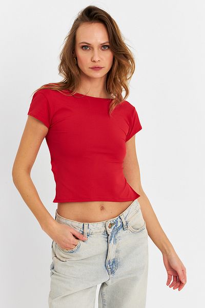 Cool & Sexy Women's Red Backless Crop Blouse Zh007