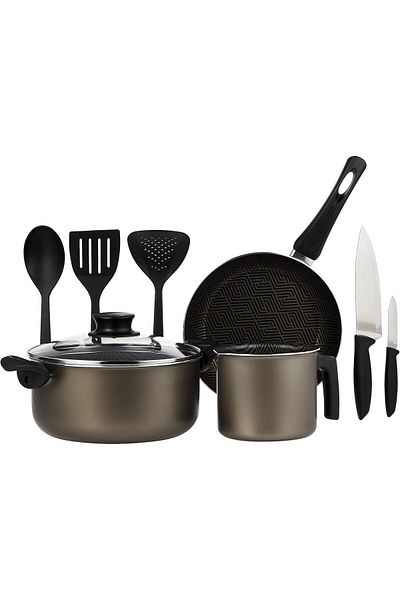 TRAMONTINA Since 1911, Made In Brazil - Paris 9 Pieces Lead-colored Aluminum Cookware Set