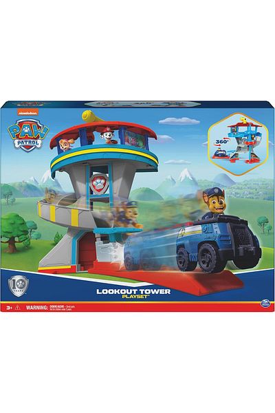 PAW PATROL Lookout Tower Playset with Toy Car Launcher, 2 Chase Action Figures, Chase’s Police Cruis