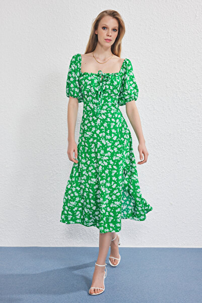 Trendyol Collection Green Floral Midi Woven Dress Twoss25El00763
