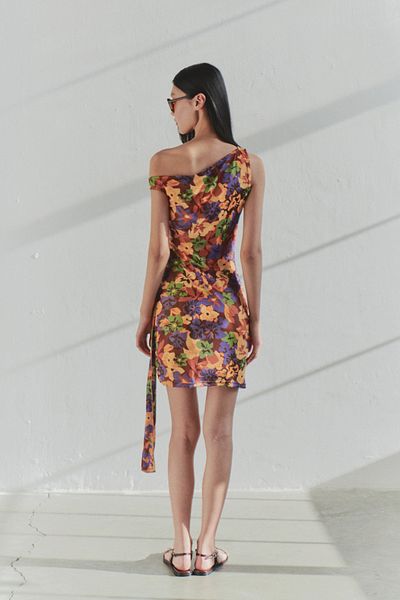 Trendyol Collection Limited Edition - Colorful Floral Print Asymmetrical Bodycon Mini Knitted Dress Twoss25El00464