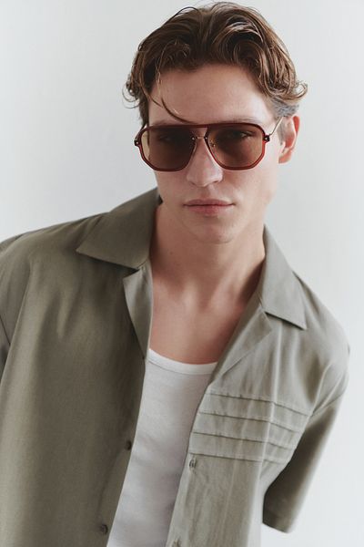 Trendyol Collection Πουκάμισο κανονικής εφαρμογής με μικτό λινό χακί περιορισμένης έκδοσης - TMNSS25GO00038
