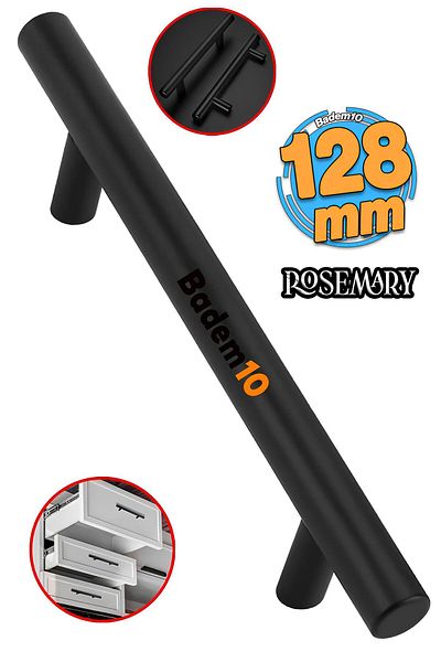 Badem10 Dulap cu sertar de bucătărie din metal negru cu rozmarin (Premium) 128 cm